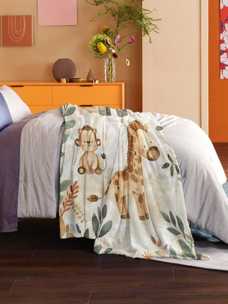 1Pc Cartoon Animals Soft Blanket Flannel Printed Blanket For Camping & Travel Suitable For Sofas Bedrooms Living Rooms And Beds
