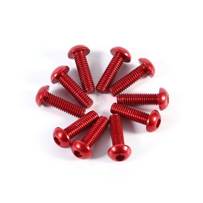 10 ks M3 6-10mm knoflíkový kulatý šroub s kulatou hlavou z hliníkové slitiny, metrický šestihranný šroub s válcovou hlavou, červený 10mm