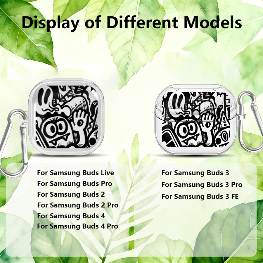 Super Cool Black Graffiti Case For Samsung Galaxy Buds 2Pro 4Pro 4 Pro 3Pro Live 3 FE 2 Clear Earphone Cases Cover With Hook