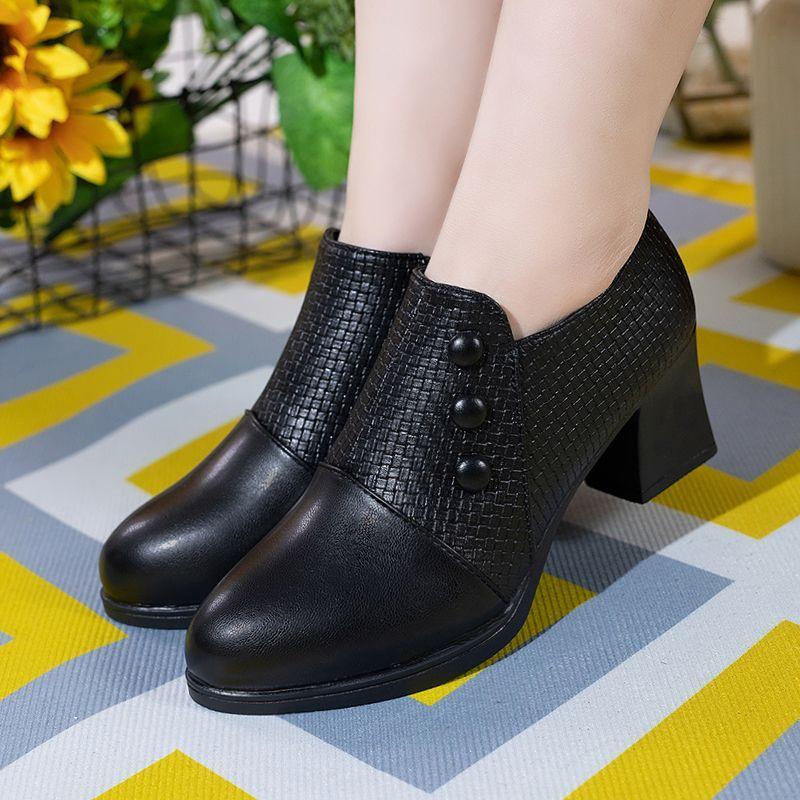 zapatos de mujer women cute round toe high quality spring & autumn ankle high heel shoes black leather shoes ab691