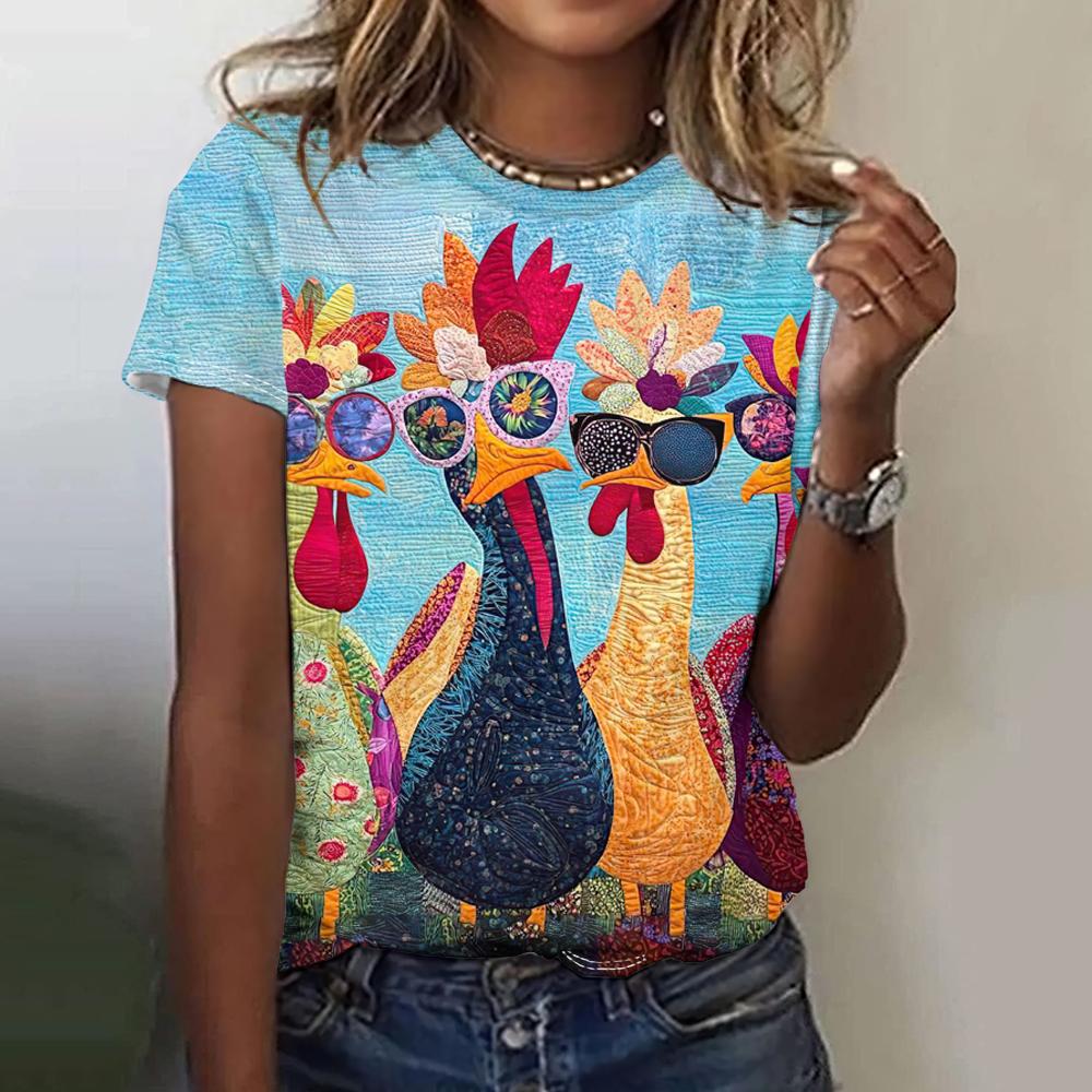 

Забавная графика с цыпленком, модный повседневный оверсайз, круглый вырез, короткий рукав, лето XL