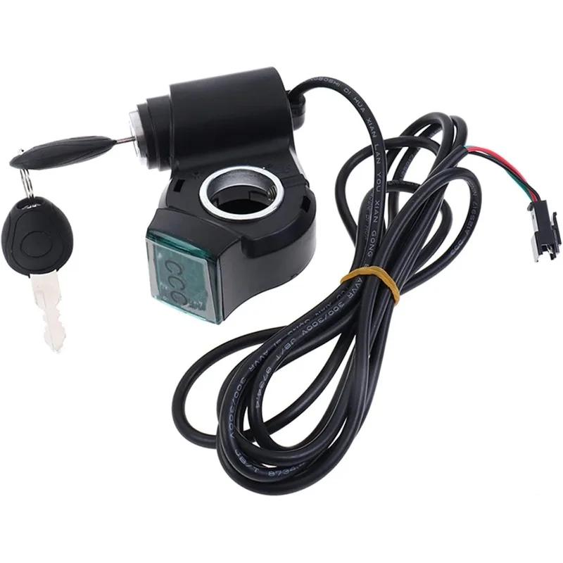 Electric Bicycle Thumb Throttle Voltmeter Digital with Key Lock E-Bike Finger Thumb Throttle Voltage Display Switch Power