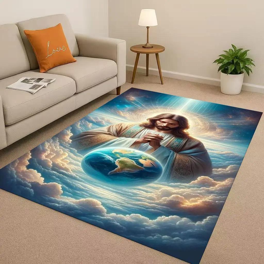 Retro Jesus Virgin Mary Art Living Room Non Slip Area Rug Soft Carpet for Bedroom Playroom Sofa,Easy Clean Home Decor Doormat