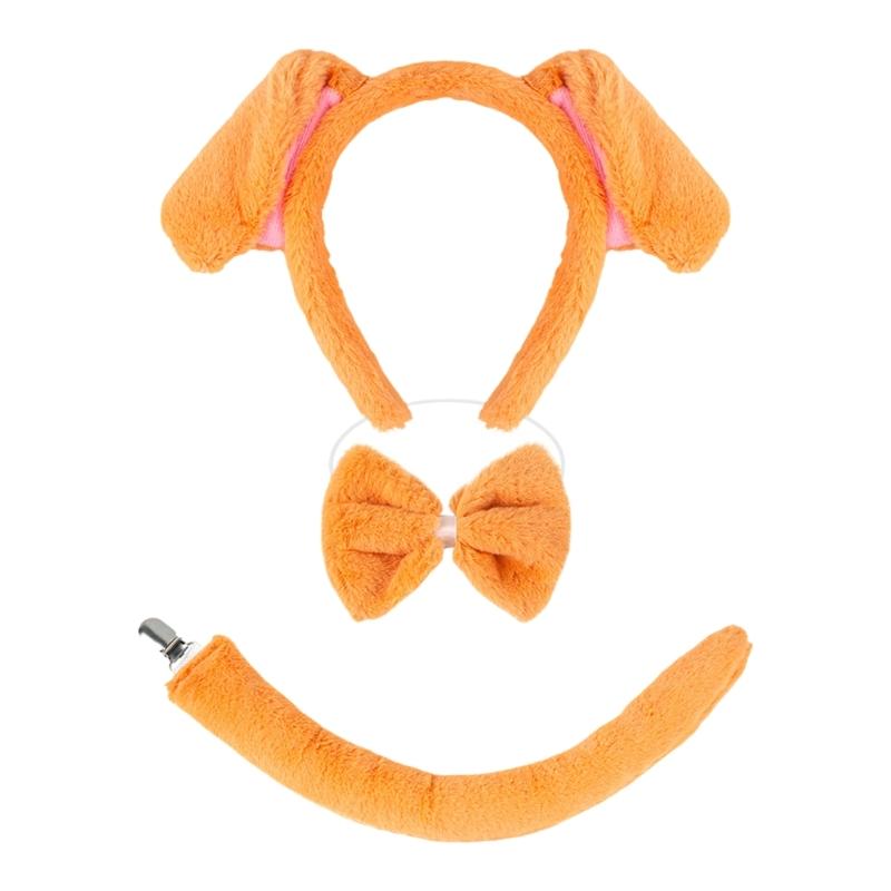 Dog Tail with Dog Ear Headband Nose Tail Skirt Bowtie Halloween Dog Costume for Children Teen Adult Cosplay