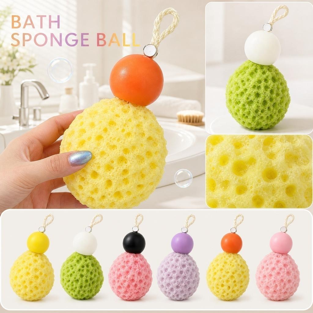 Creative Bath Sponge Shower Pouf with Hanging Rope Soft Textured Exfoliating Mesh Body Scrubber for Home Bathing and Personal Care