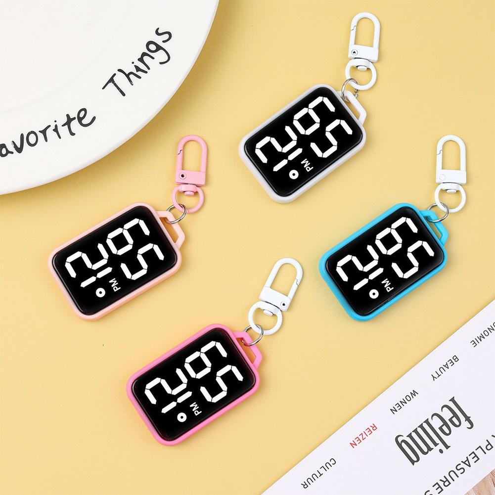 Square LED Keychain Pendant Mini Watch Cartoon Digital Wall Watch Electronic Watch Student Kid Present