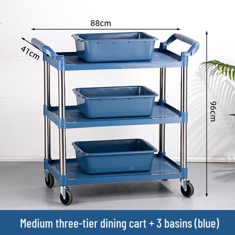 Three-tier Stainless Steel Service Cart: Meal, Food, Beverage, and Dish Collection Trolley for Restaurants and Hotels.