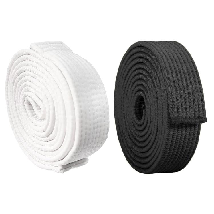 Durability Taekwondo Practice Belt Standardized Black White Polyester Weave for Athletic Performances