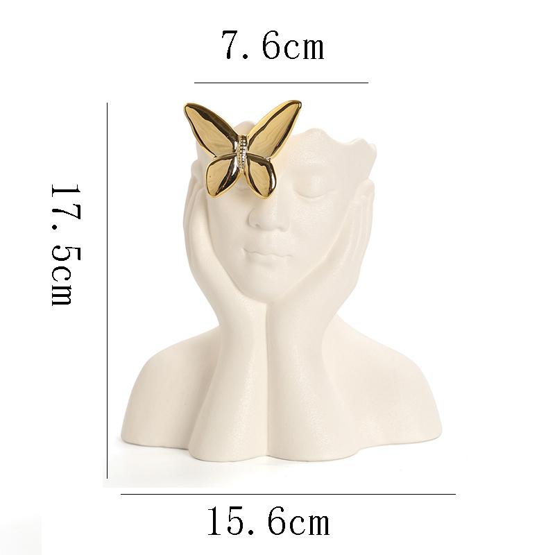 Ceramic Relief Butterfly Vase White Porcelain Figurine Sculpture Decorative Piece for Living Room Dining Table Flowers Vase Gift