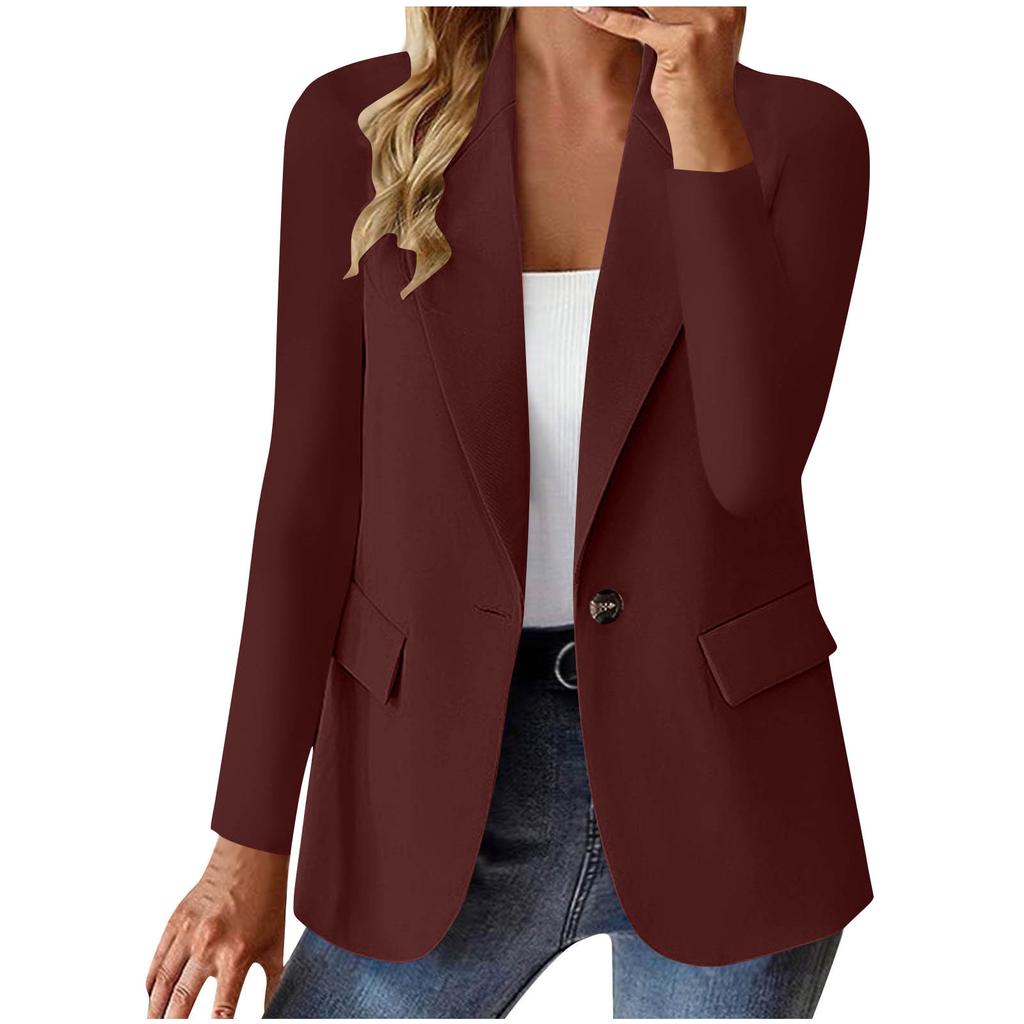 Veste blazer pour femme à manches longues, couleur unie, avec doublure et épaulettes, fermeture à un bouton, vêtement d'extérieur décontracté d'affaires