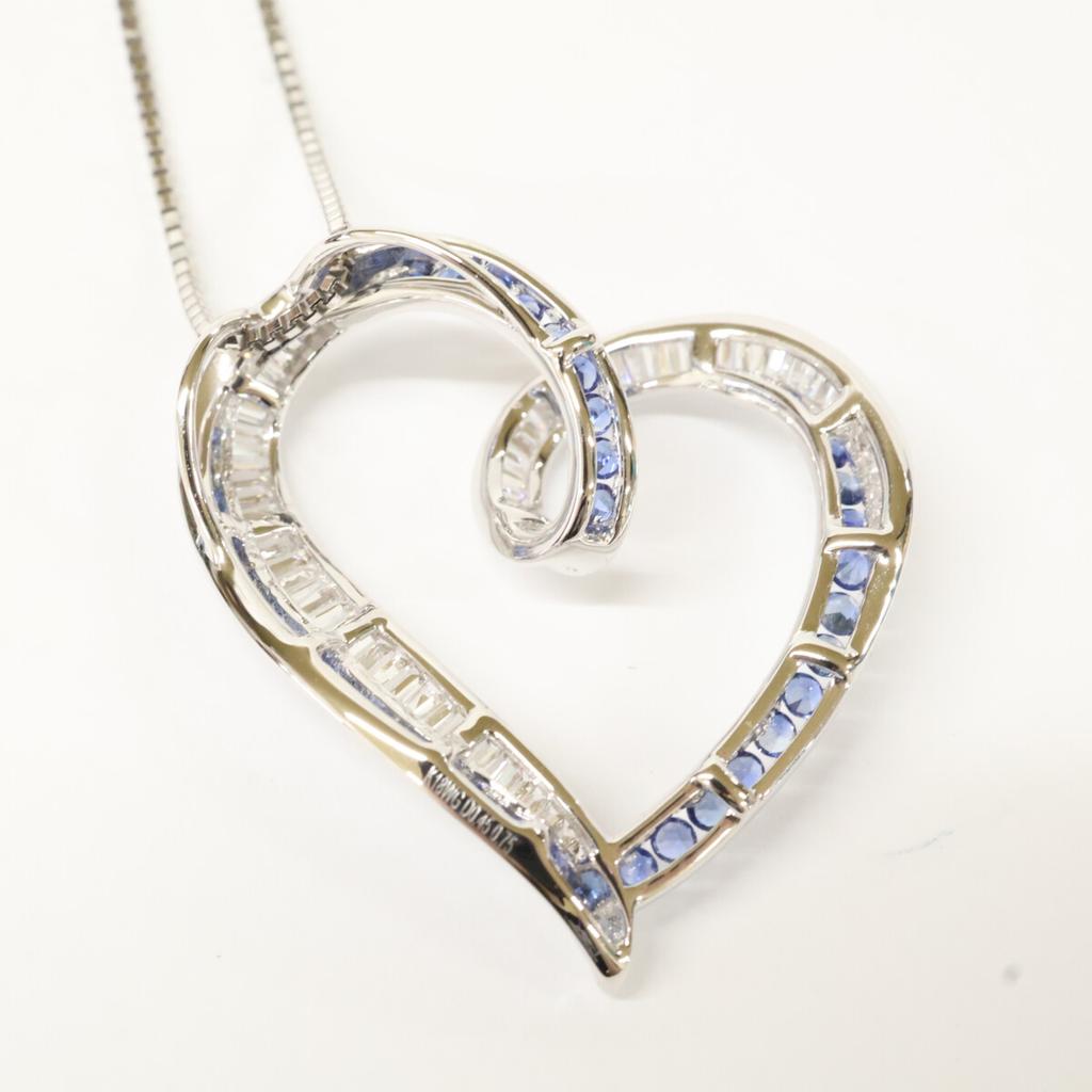 K18WG [Excellent Condition] Masumi Kasahara K18WG D0.45 0.75 Diamond/Sapphire Heart Necklace White goldUsed