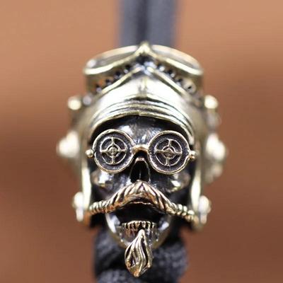 Pilot Helmet Skull Head Brass Knife Bead Outdoor EDC Umbrella Rope Pendant DIY Paracord Woven Bracelet Accessories Lanyard Charm