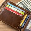 RFID Blocking Genuine Leather Men Wallet Bifold Short Purse Large Capacity Multi Card Slots Vintage Cowhide Pocket Money Bag