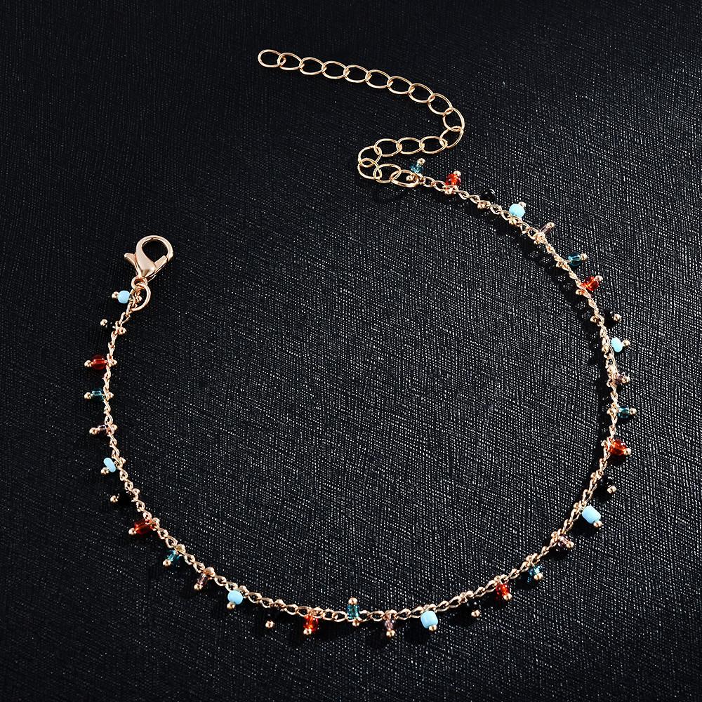 Fashion New Chain Anklet Double Foot Colored Rice Bead Tassel Pendant Foot Ornament For Women Charm Accessories Beach Jewelry