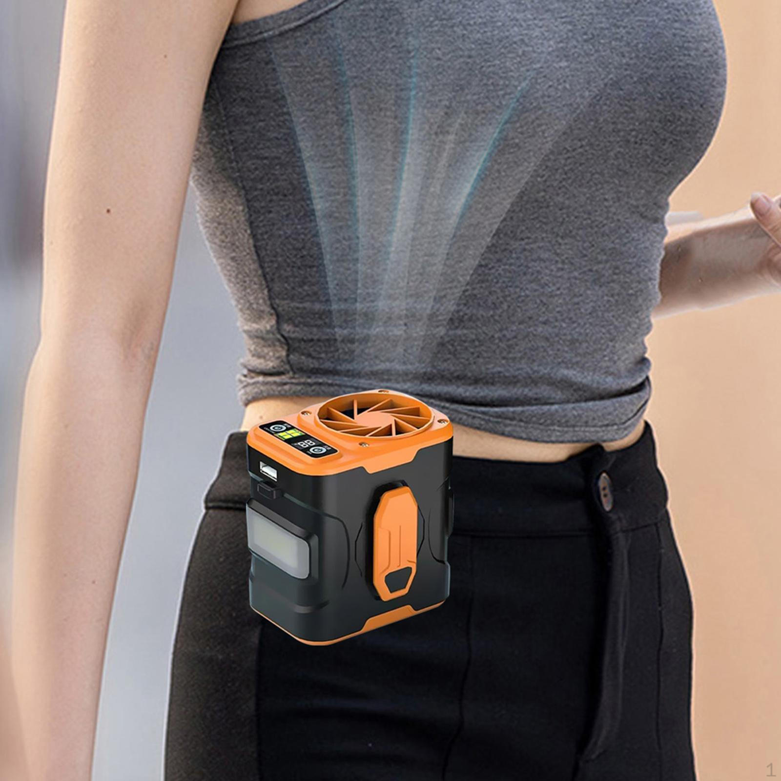 

Portable Waist Fan USB Rechargeable Hanging Neck with Light for Climbing Fishing Summer Orange and Black