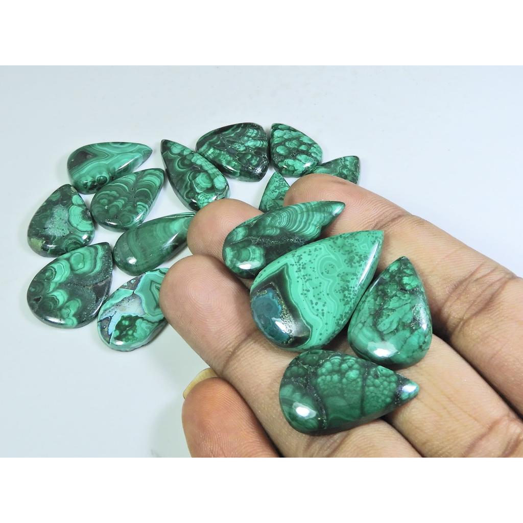 246Cts. Natural Green Malachite Ring Size Pear Cabochon Gemstone 16Pcs Lot C-266