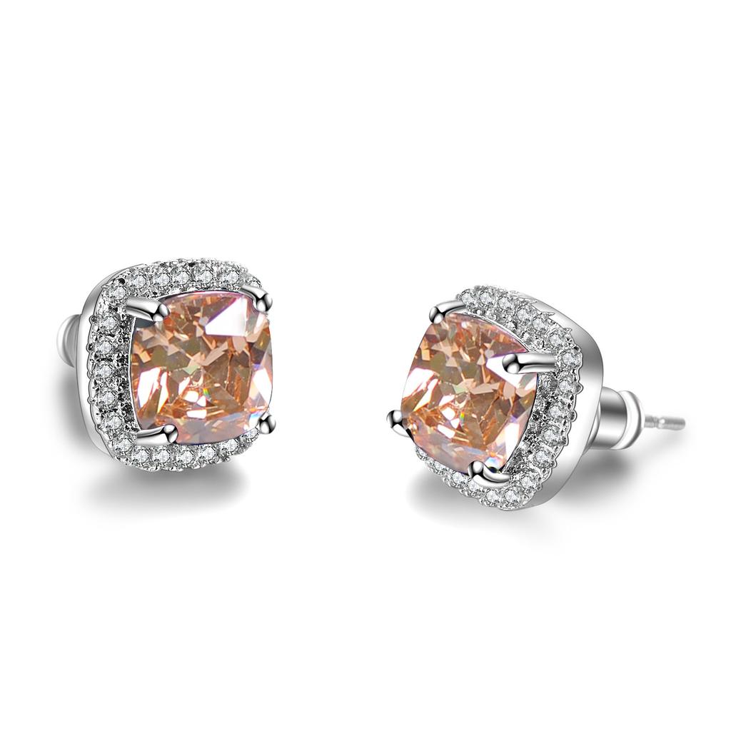 Luxury Female Yellow Pink Stone Earrings Fashion Silver Color Wedding Jewelry Vintage Double Stud Earrings for Women