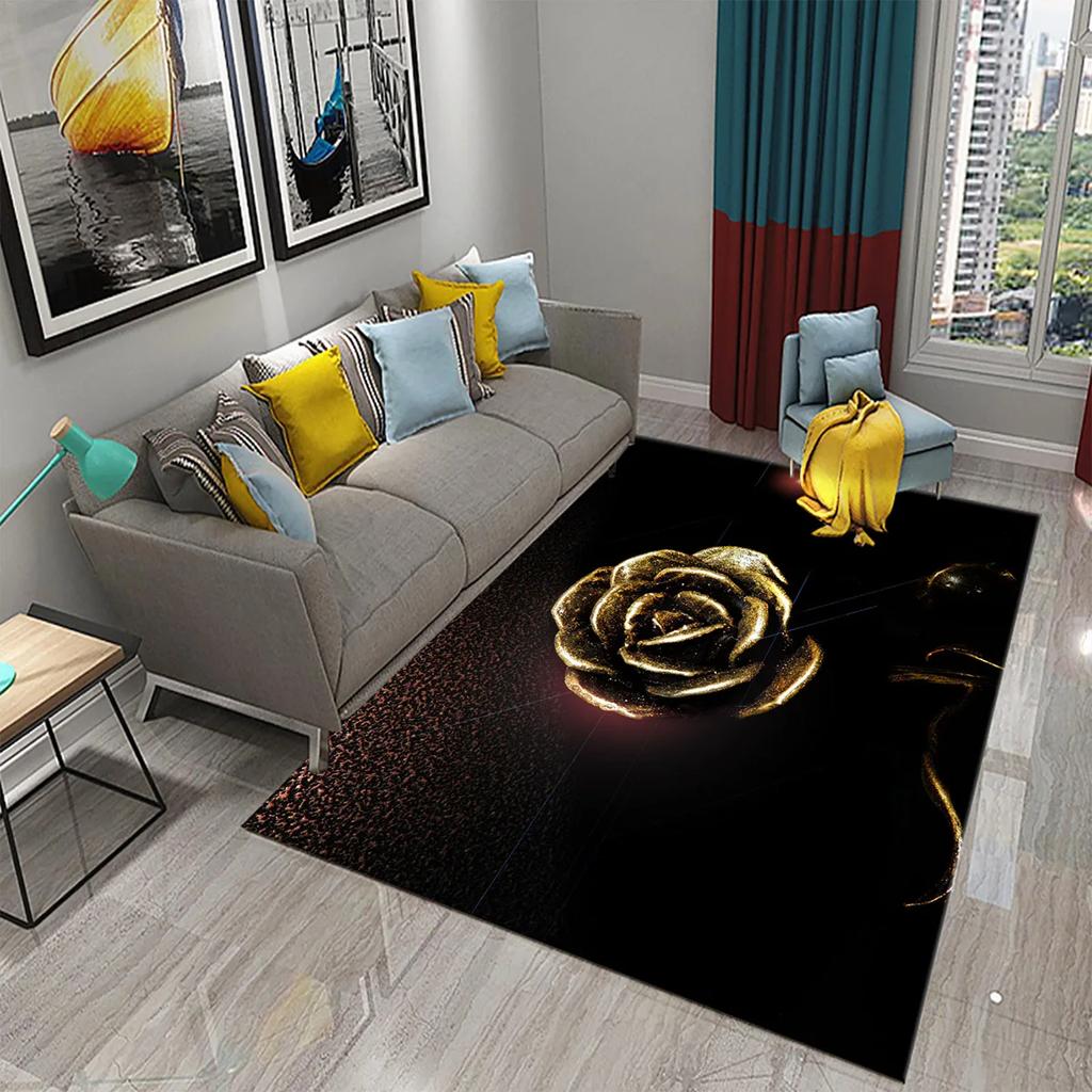 Dywan 3D Czarno-Złoty do Salonu Nowoczesna Luksusowa Dekoracja Abstrakcyjne Dywany do Sypialni Dywanik Podłogowy Kuchnia Łazienka Dywanik Antypoślizgowy