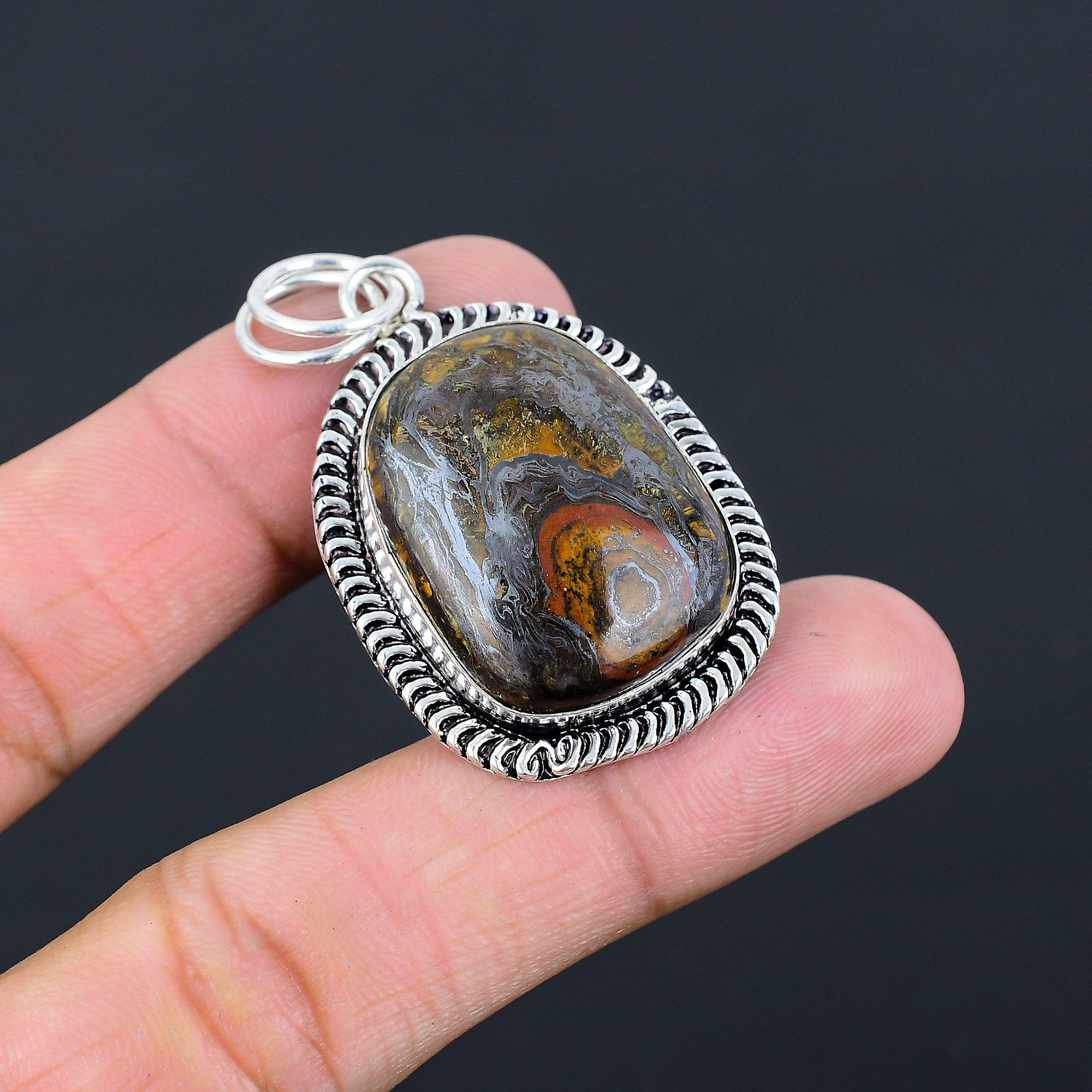 Radiant Natural Iron Tiger Eye Sterling Silver Bezel Engagement Sister Pendant