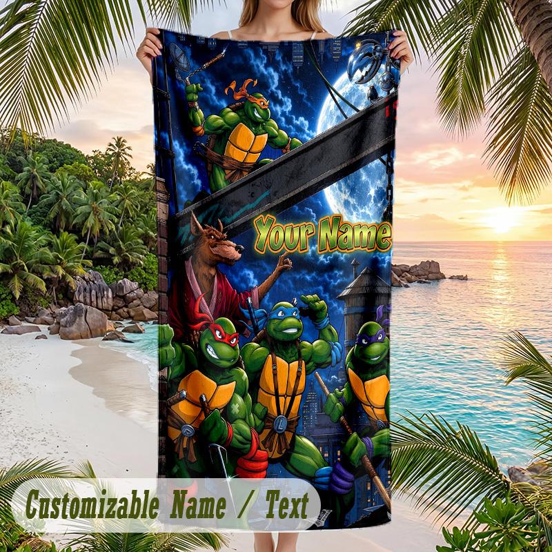Teenage Mutant Ninja Turtles Beach Towel, Personalized Custom Text, Quick Dry Soft Large Towel For Swimming Pool Travel
