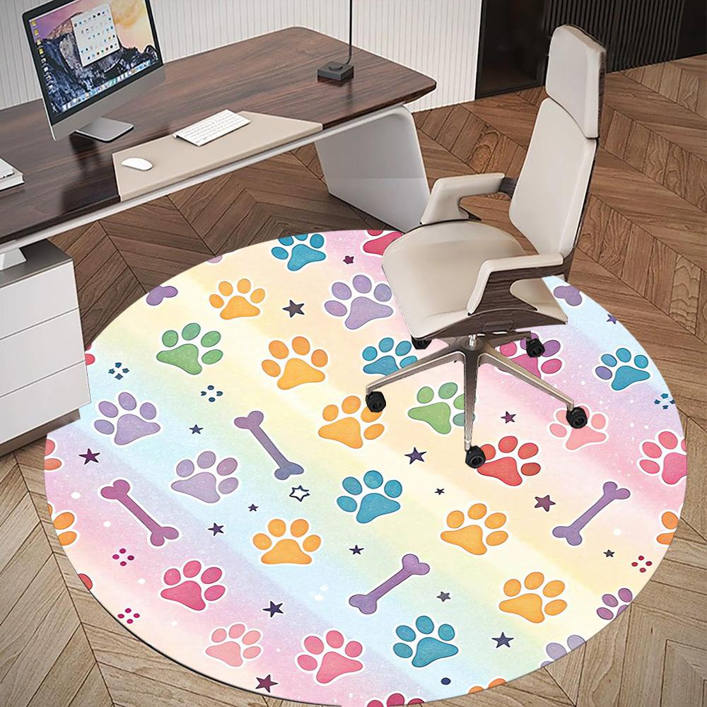 1pc Paw Prints Bone Round Chair mat Area Rug - Non-Slip, Floor Mat for Office, Bedroom, and Indoor Decor -1002198
