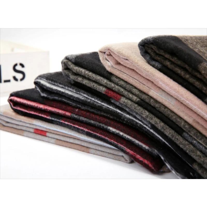 Pamwallymensa Women's Scarf Winter Luxury Brand Tippet Scarves for Ladies Plaid Shawls Warm British Style Thicken Man