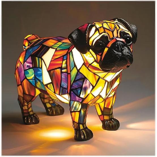Animal Lamp, Cat Dog Lamp,Dog Series Art Night Ligh,Cute Animal Themed Led Table Lantern, Stained Resin French Bulldog Tabletop Night Light
