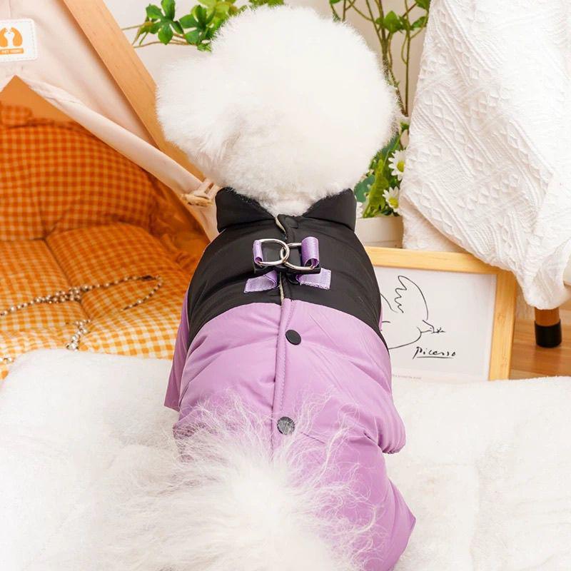 Winter Cotton Dog Jumpsuit - Warm Leashable Outfit for Small & Medium Breeds (Bichon, Pomeranian) Suitable for Autumn/Winter