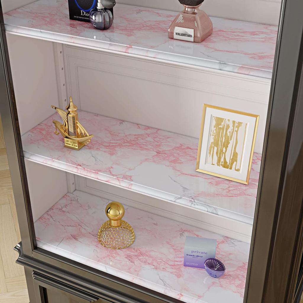 Glossy Pink Marble Contact Paper for Countertop Granite Wallpaper Self-Adhesive Removable Kitchen Waterproof Oil Proof Sticker