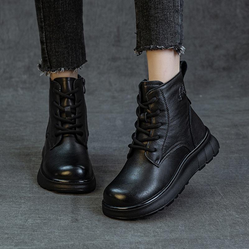 Autumn and Winter New Martin Boots Women's Leather Leather Boots High-top Thick-soled Autumn Boots British Style Short Women's Cotton Shoes