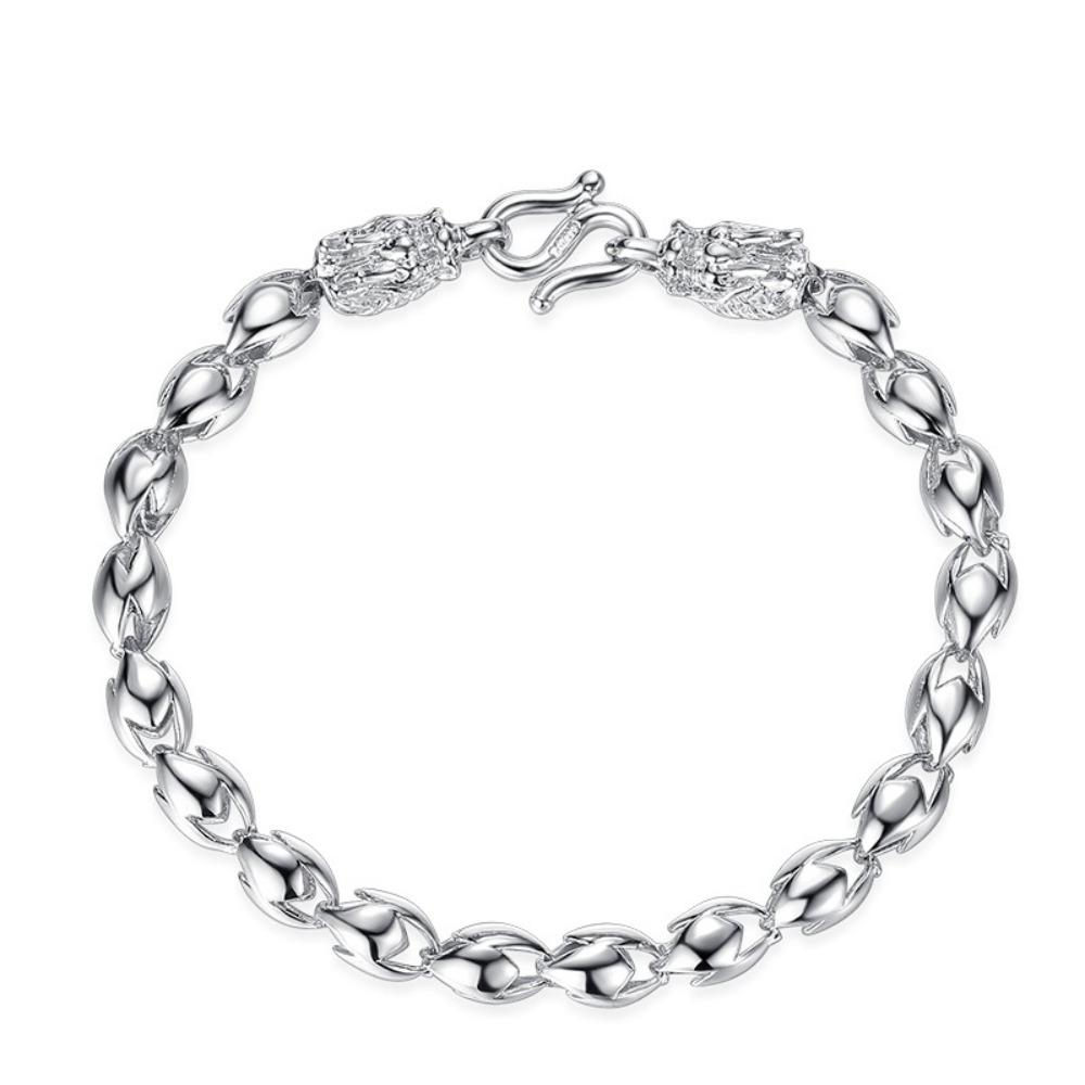 

925 Silver Plated Dragon Head Bracelet for Men Chinese Style Bold Retro Silver Jewelry 18+2cm
