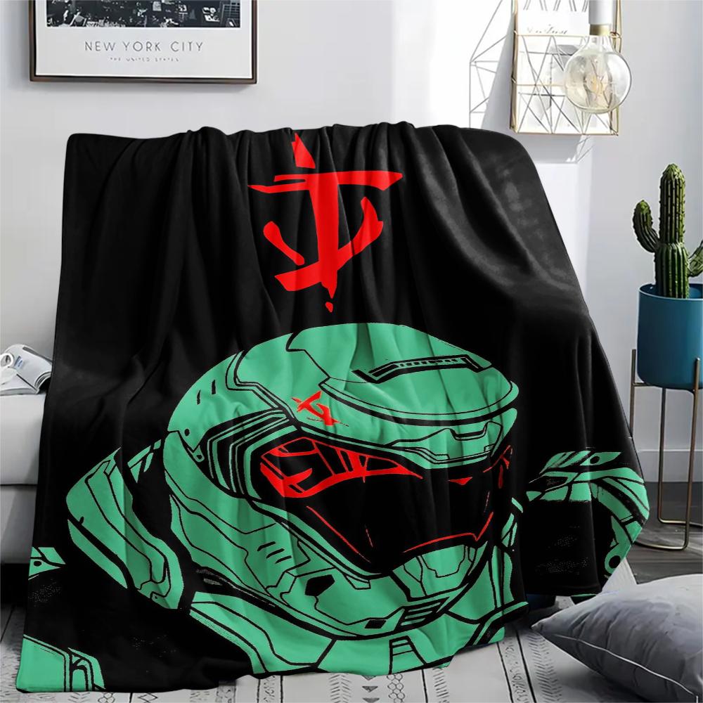 1PC Doom Print Flannel Blanket, High quality Comfortable for All Seasons, Home Decor, Warmth and Comfort, Perfect for Christmas Gifts