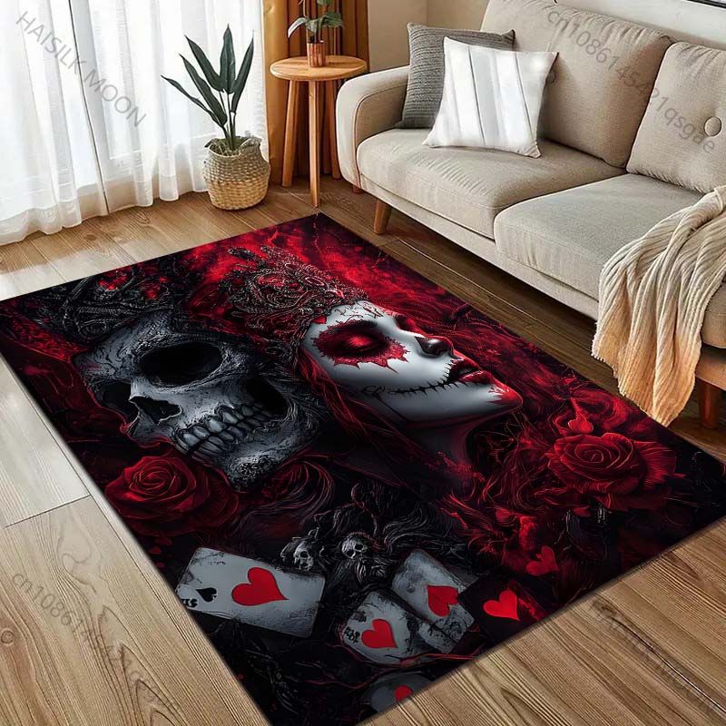 1PC Skull, crown, roses, playing cards Carpet for Living Room Bedroom Sofa Home Decor Rus Non-slip Floor Mat Luxury Gift