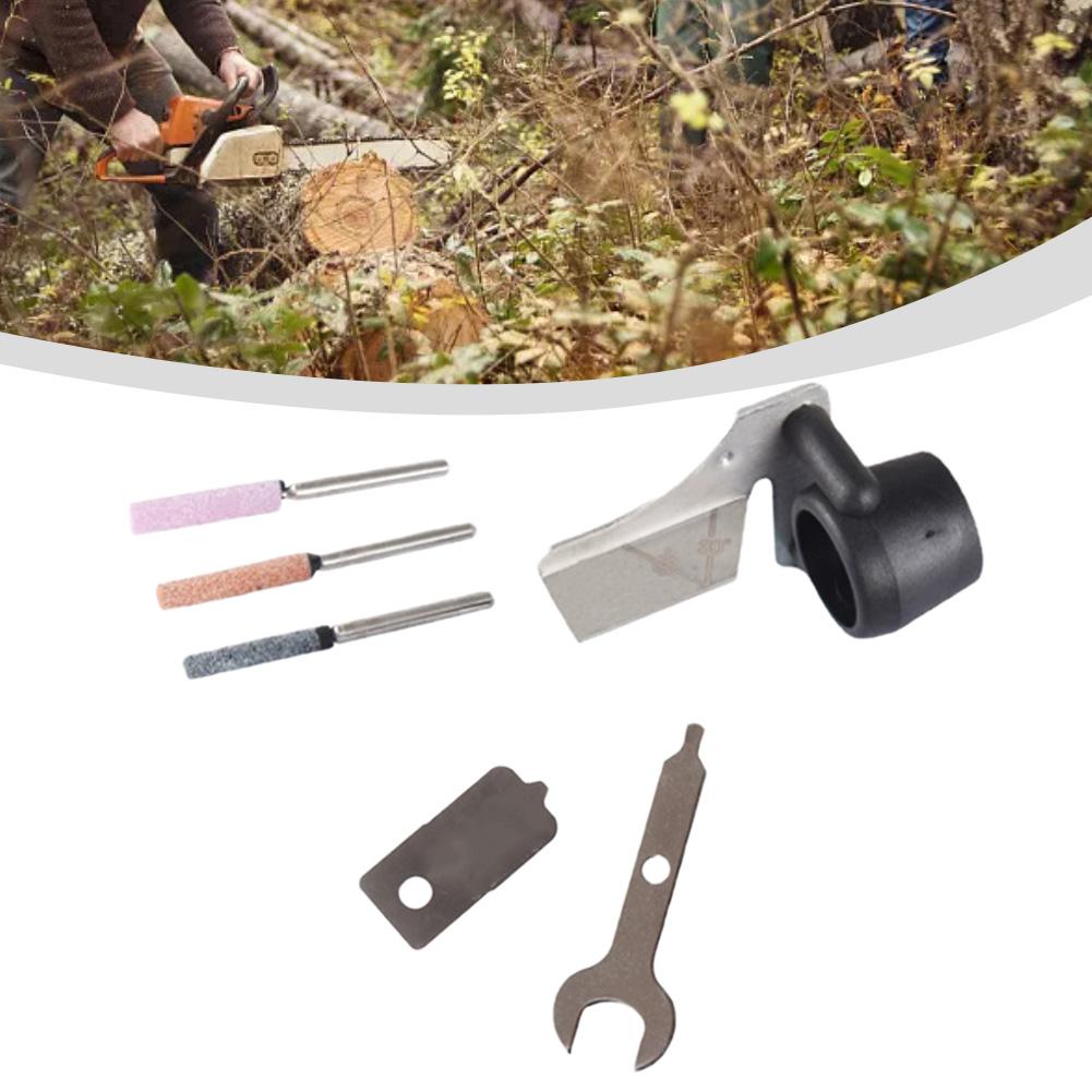1set Chainsaw Sharpening Attachment Kit Electric Grinding Metal Accessories With Angle Guide For Outdoor Gardening Tools