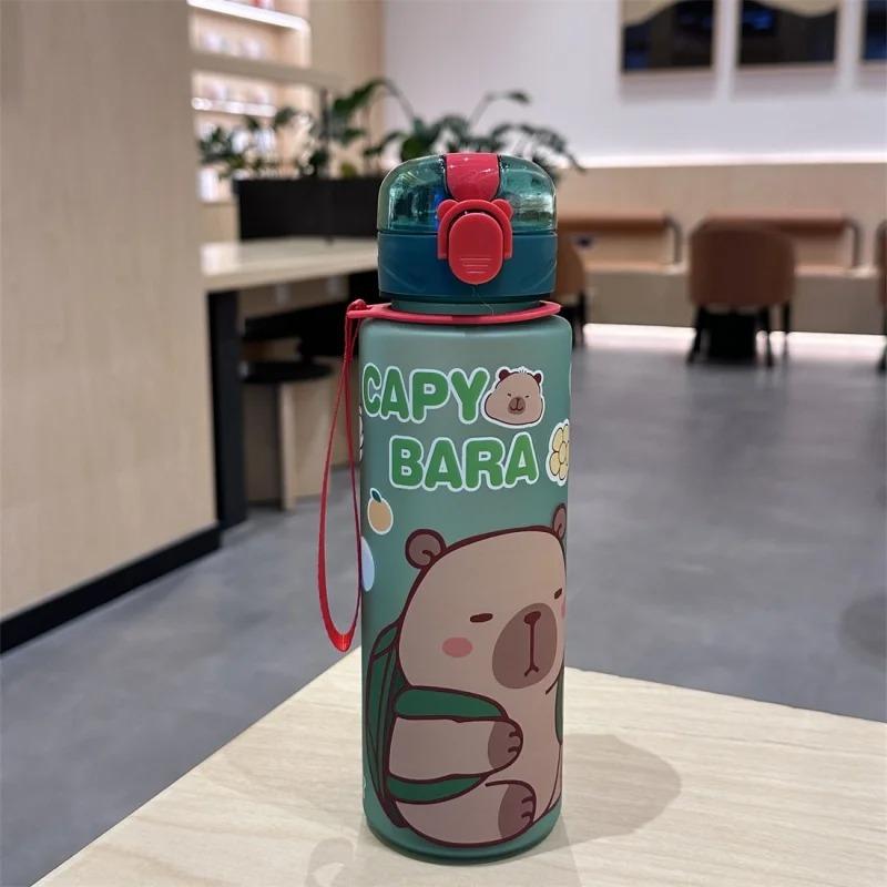 750ml Cute Cartoon Capybara Water Bottle Silicone Straw Leakproof Plastic Water Cup Portable Outdoor Travel Kids Water Bottle