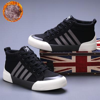 Modemarke Klassische Schwarze Herren Canvas Schuhe Winter High-Top Canvas Sneaker Herren Freizeitschuhe Fell Warmhalten Knöchel Freizeitschuhe Herren