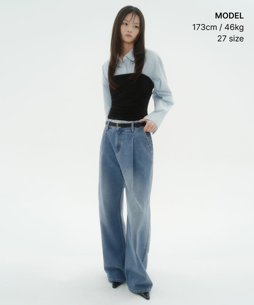MUSINSA STANDARD WOMAN Women'S Deep Tuck Extra Wide Denim Pants [Light Indigo]