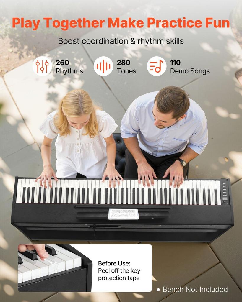 Weighted Digital Piano, 88 Keys Fully Weighted, Electric Piano Keyboard with Furniture Stand, Power Adapter, Triple Pedal, Record Function, 280 Tones,