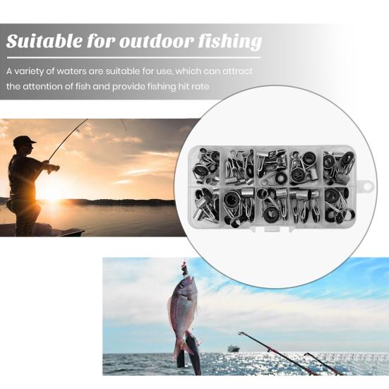 45Pcs/Box Fishing Rod Guide Ring Assorted Sizes Stainless Steel Ceramic Eyelet Replacement Freshwater Saltwater Fishing Pole Tip Repair Kit