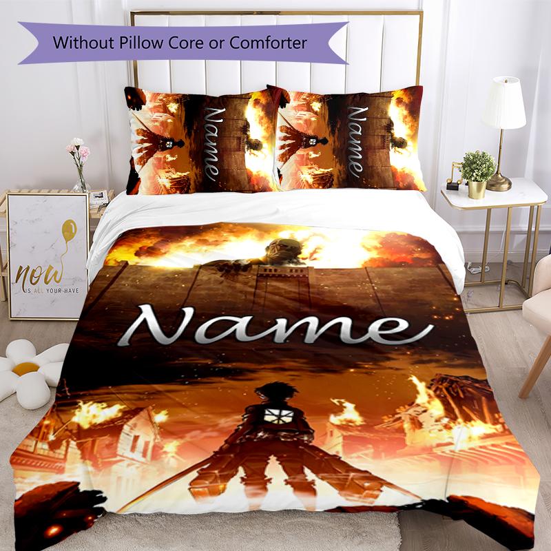 3pcs Custom Name Attack on Titan Bedding Set Duvet Cover Closure Includes 1 Duvet Cover & 2 Pillowcases for All Seasons Bedroom Decor
