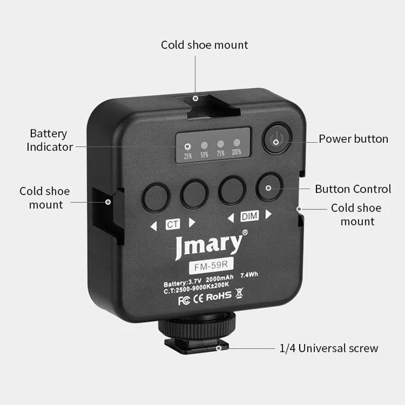 

JMARY FM-59R Dimmable Video Recording Mini Fill Light with 3 Cold Shoe Mounts Type A