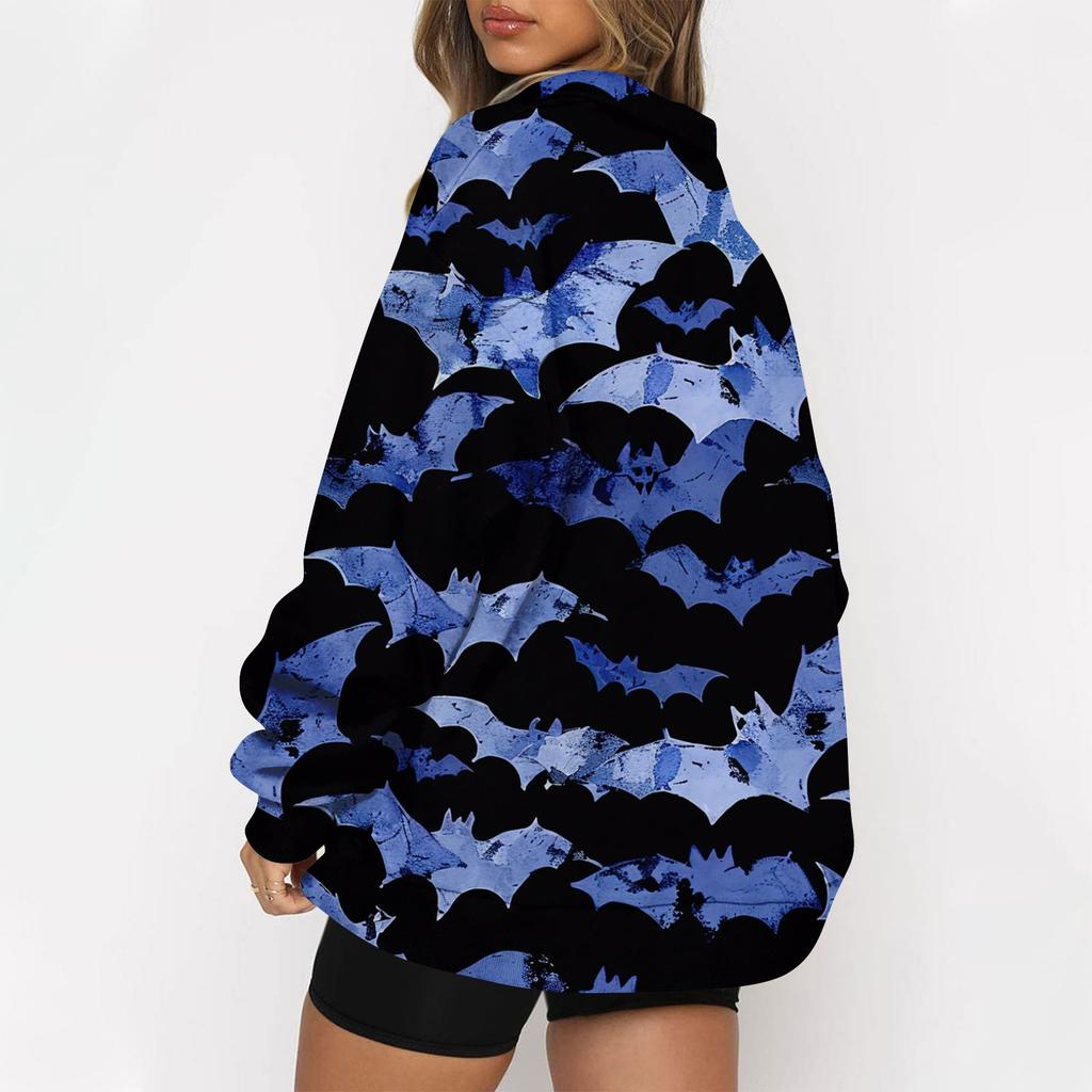 Women's Casual Fashion Long Sleeve  Print Oversize Zip Sweatshirt Top