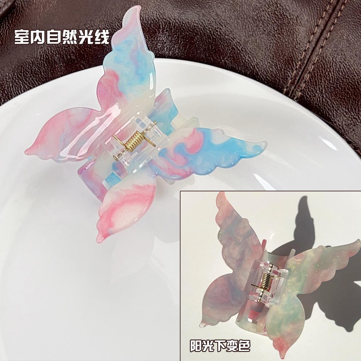 

Sweety Pearlescent Hair Claw For Women Temperature Changing Butterfly Shark Gripper Exquisite Fine Flash Girls Hair Clips 1pc