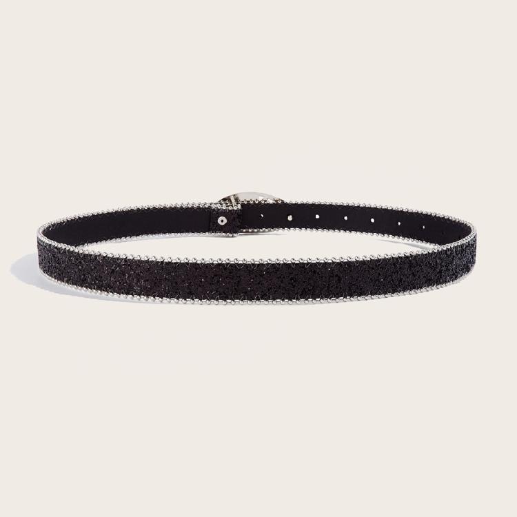 Girl Glittered Waist Belt Street Dance Jeans Belt Decorative Round Buckle