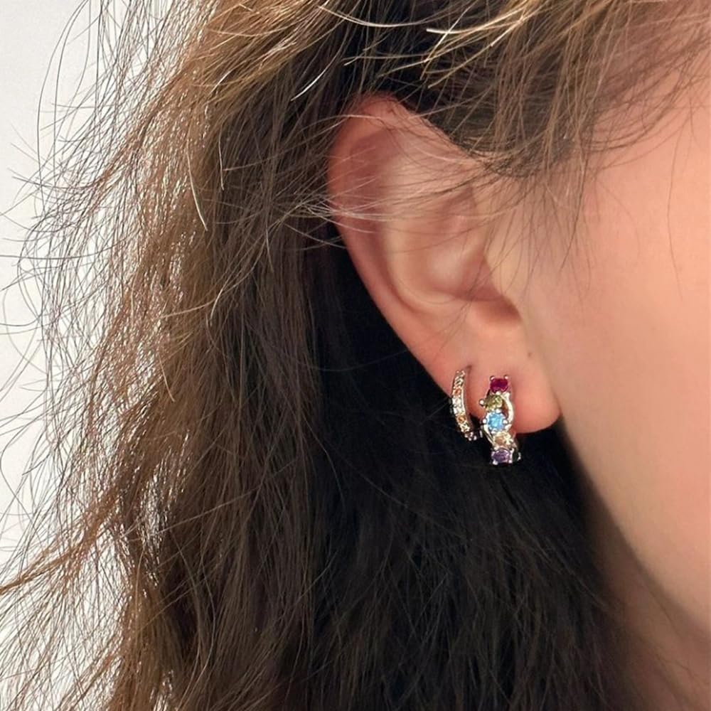 FANCIME Summer Festival Natural Stone Earrings for 14K Gold with Natural and Multicolored Hoop Cartilage Single White Anniversary Gift Women, Garnet,