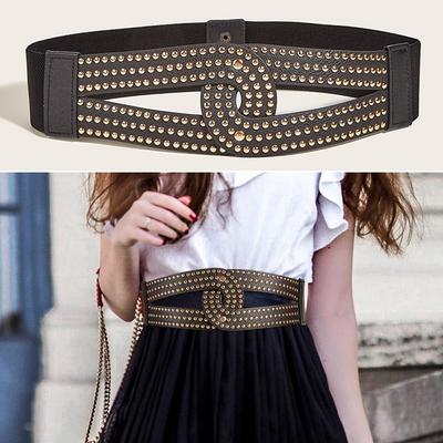 Dress Jeans Elastic Stretch Cummerbunds Leather Waistband Luxury Wide Belts Rivet Corset Band