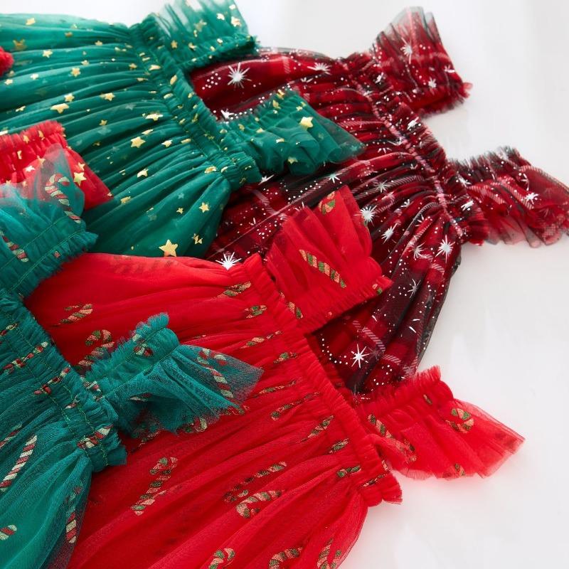 Vară Crăciun Copii Rochie Fată Imprimat Fără mâneci Rochie Stratificată Tulle Pălărie cu Minge de Pluș Haine de Crăciun