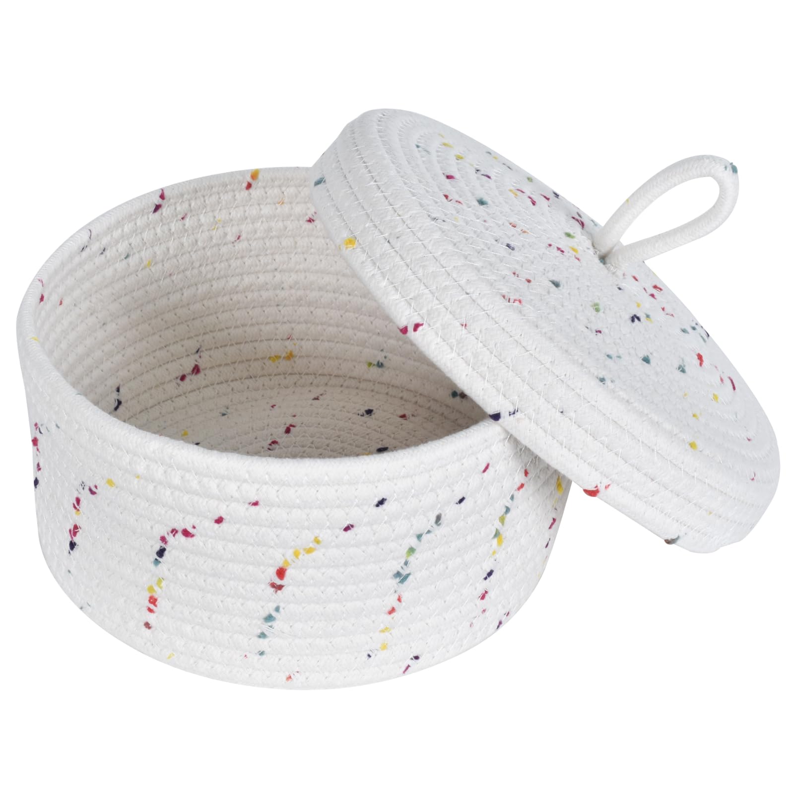 

Корзина из хлопковой веревки с крышкой, плетеная корзина с ручкой, корзина для хранения из хлопковой веревки для закусок, полотенец, растений, игрушек и разных предметов. Стильный,