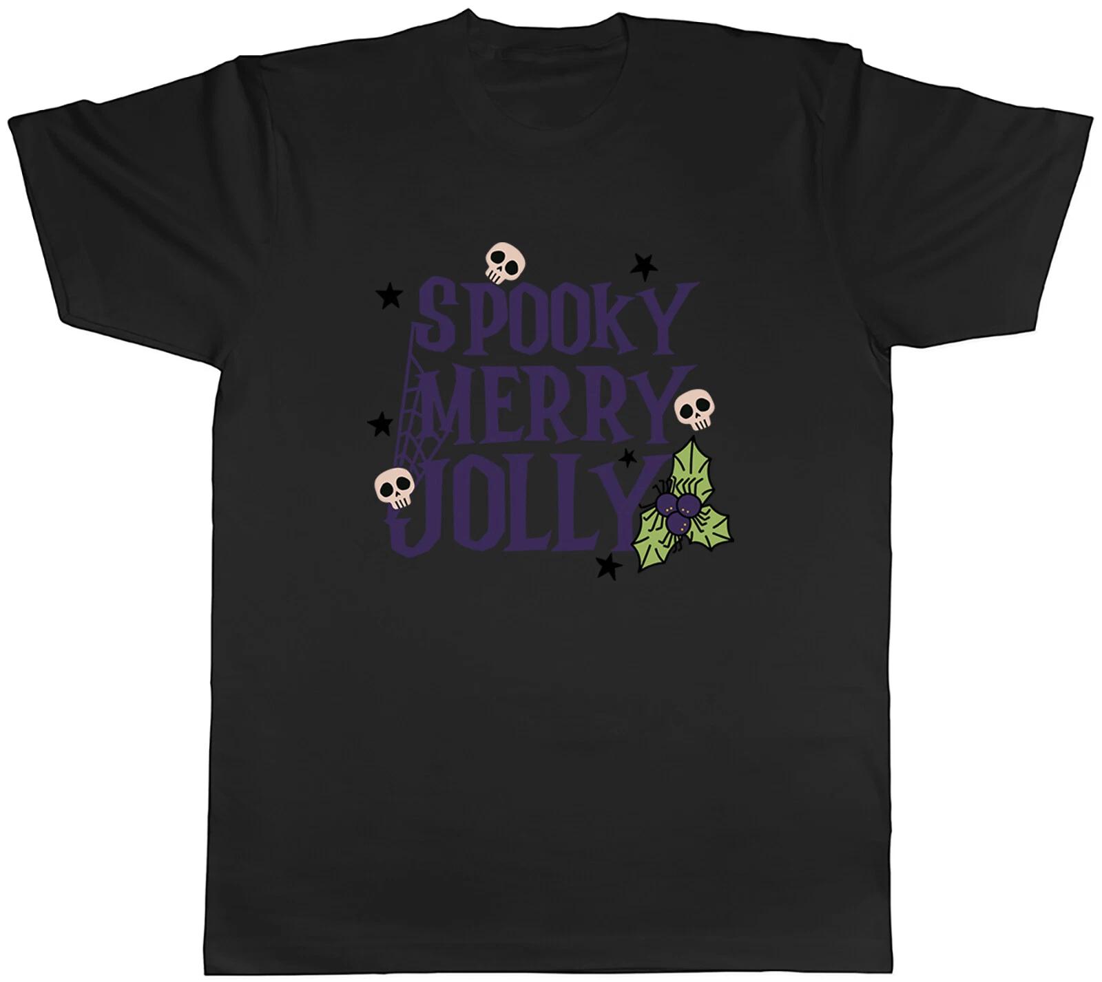Gothic Christmas Mens T-Shirt Spooky Merry Jolly Xmas Skull Spider Tee Gift XS