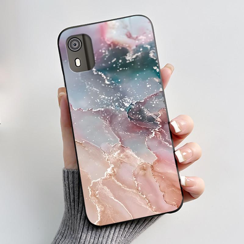 For Nokia C02 Phone Case Cute Funny Love Rabbit Animal Black Matte Soft TPU Protective Back Cover for Nokia C2 2nd Edition Case